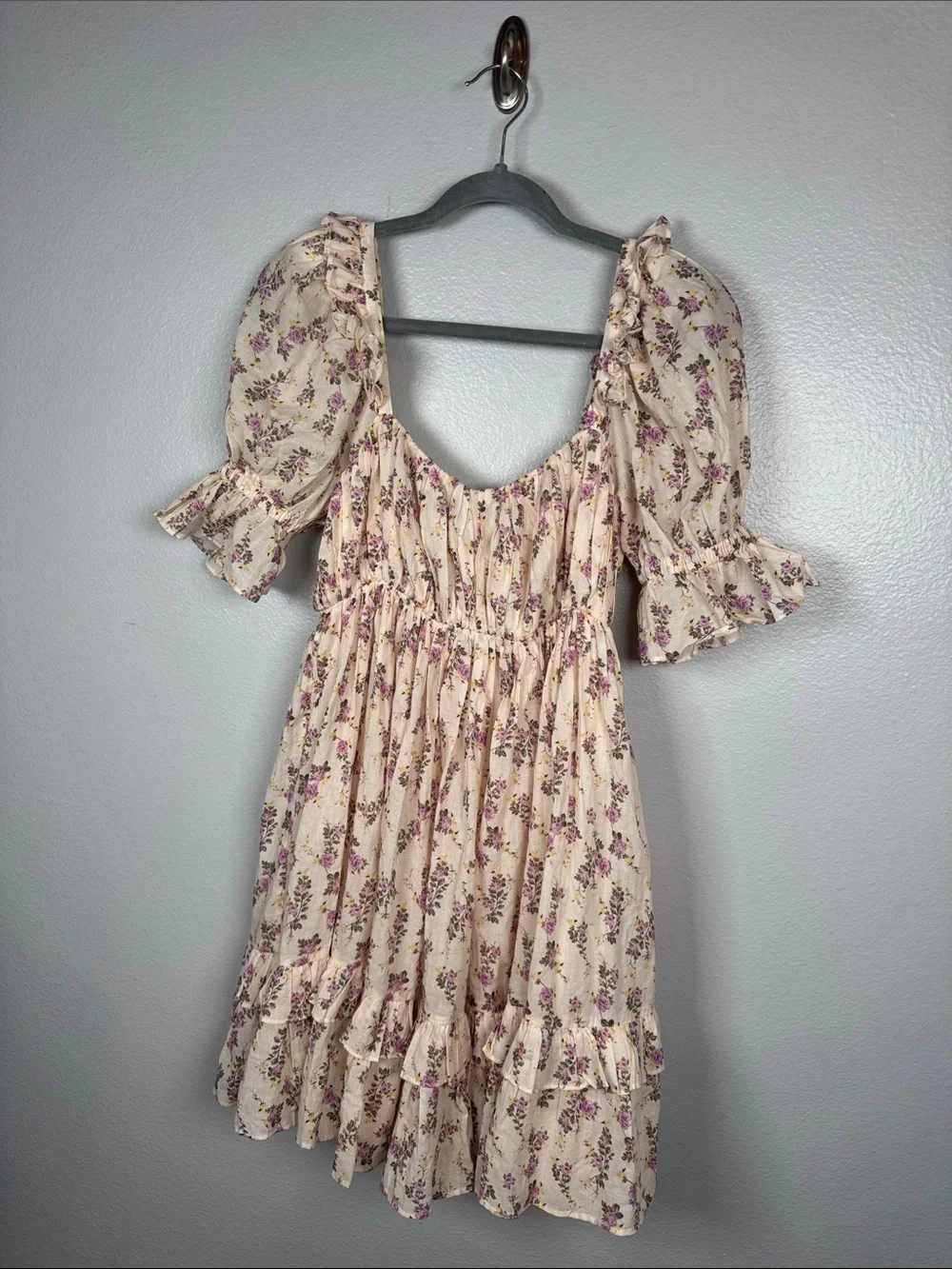 Revolve LPA Garland Mini dress Rachelle print puff sleeve cotton floral small - Picture 2 of 8